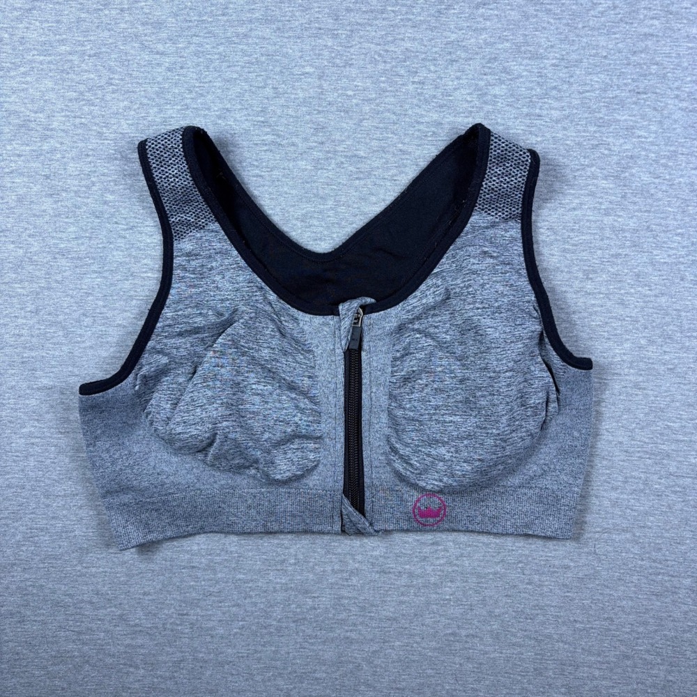 Shefit Sports Bra Womens Small Gray Low Impact Front Zip Racerback Activewear